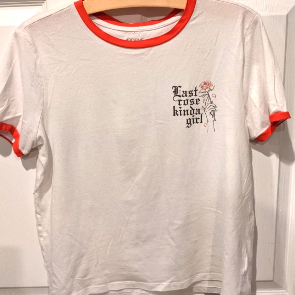 'Last Rose Kinda Girl' T-Shirt - Red / White trim